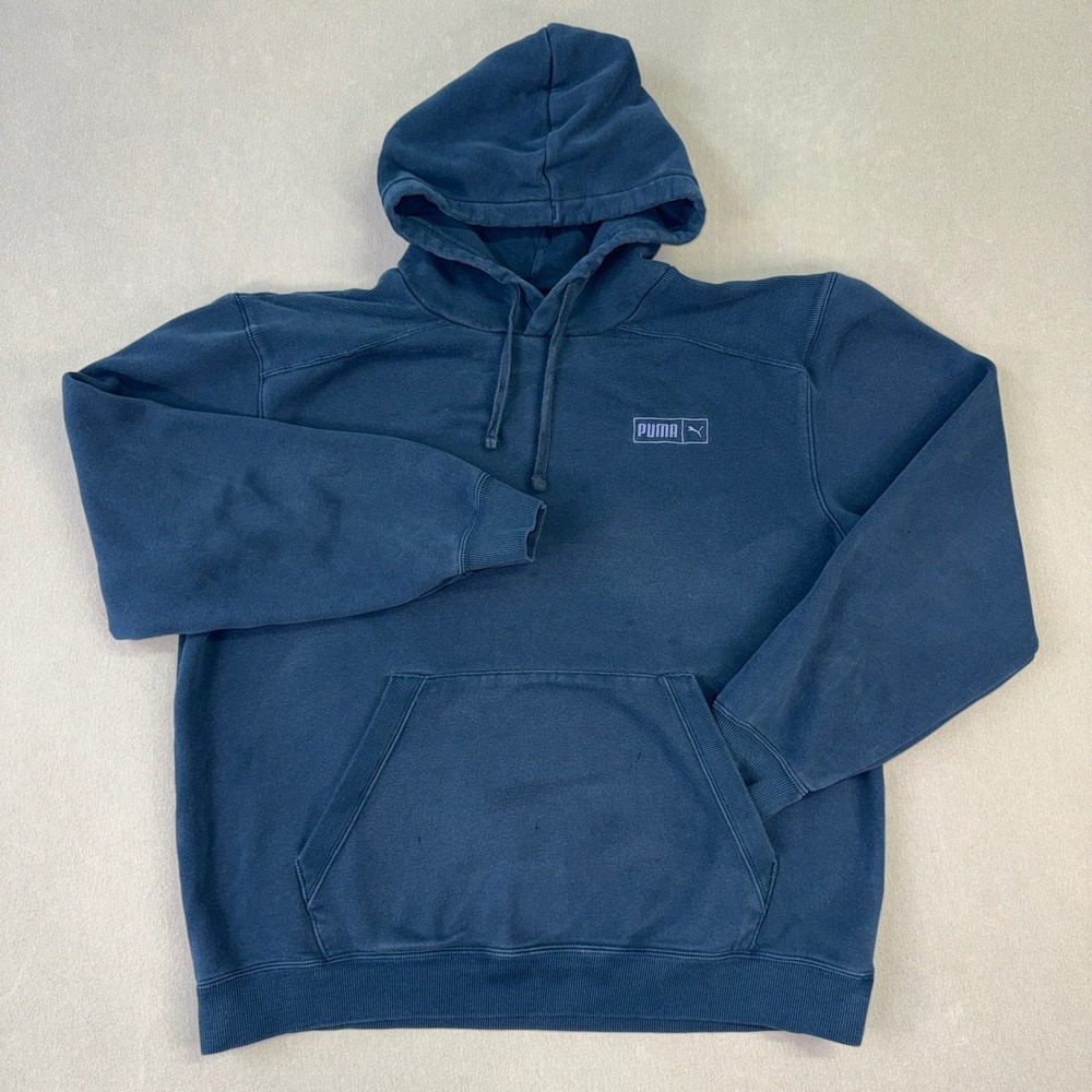 Puma Mens Fleece Pullover Hoodie Navy Blue Logo Size Large